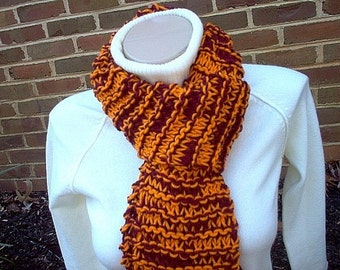 Hand Knit Scarf Virginia Tech Hokies Inspired  - Maroon and Orange