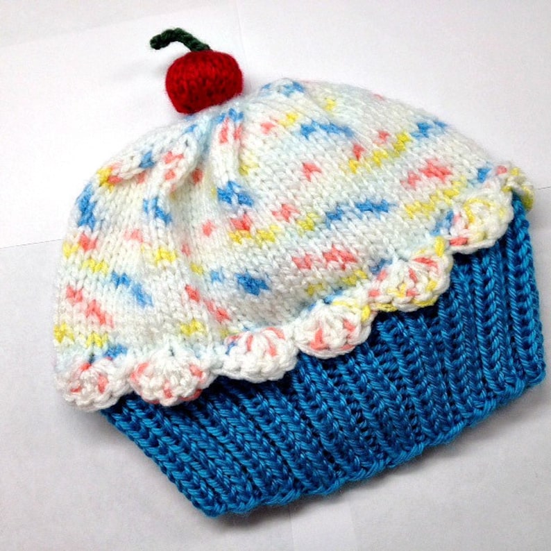Cherry on Top Blue Raspberry Cake with White Sprinkle Frosting Cupcake Hat preemie newborn baby toddler