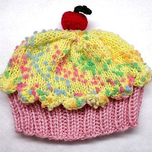 Cupcake Hat with Cherry on Top Cotton Candy Pink Cake Lemon Lemonade Frosting with Sprinkles Adult Children Baby Toddler hand made hand knit image 5