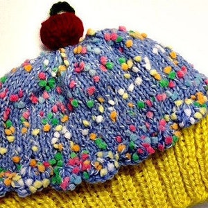 Cupcake Hat with Cherry on Top Lemon Cake Blueberry Sprinkle Frosting Hand made hand knit baby toddler children adult 3 6 9 12 18 months image 3