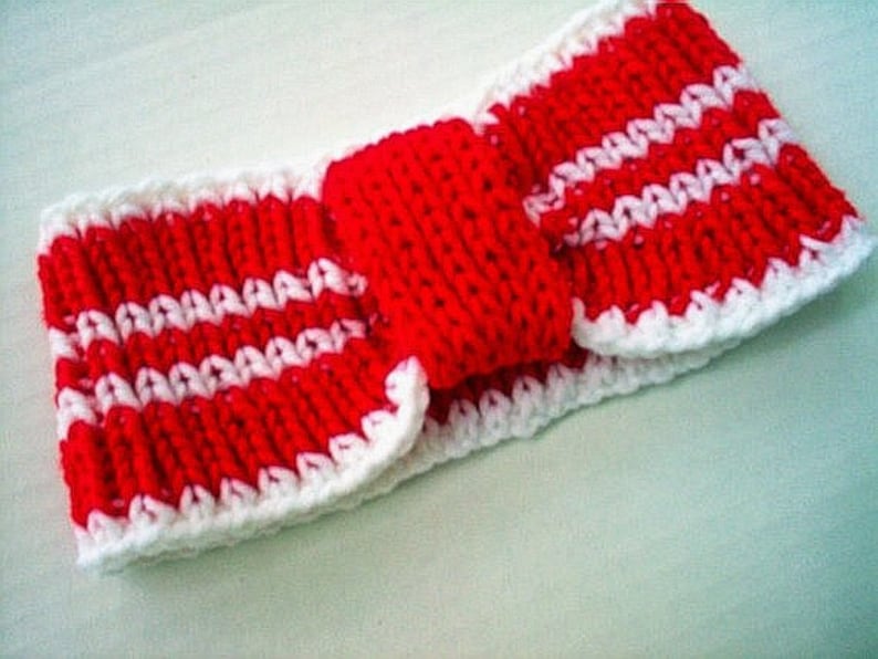 Ear Warmer Headband Cheerleader Sports College RED and WHITE High School Team Crimson image 1