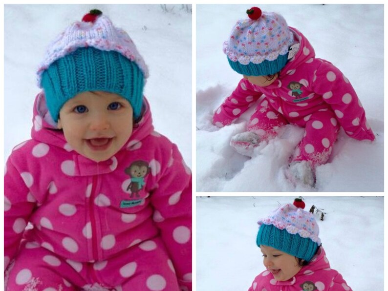 Cherry on Top Blue Raspberry Cake with White Sprinkle Frosting Cupcake Hat preemie newborn baby toddler