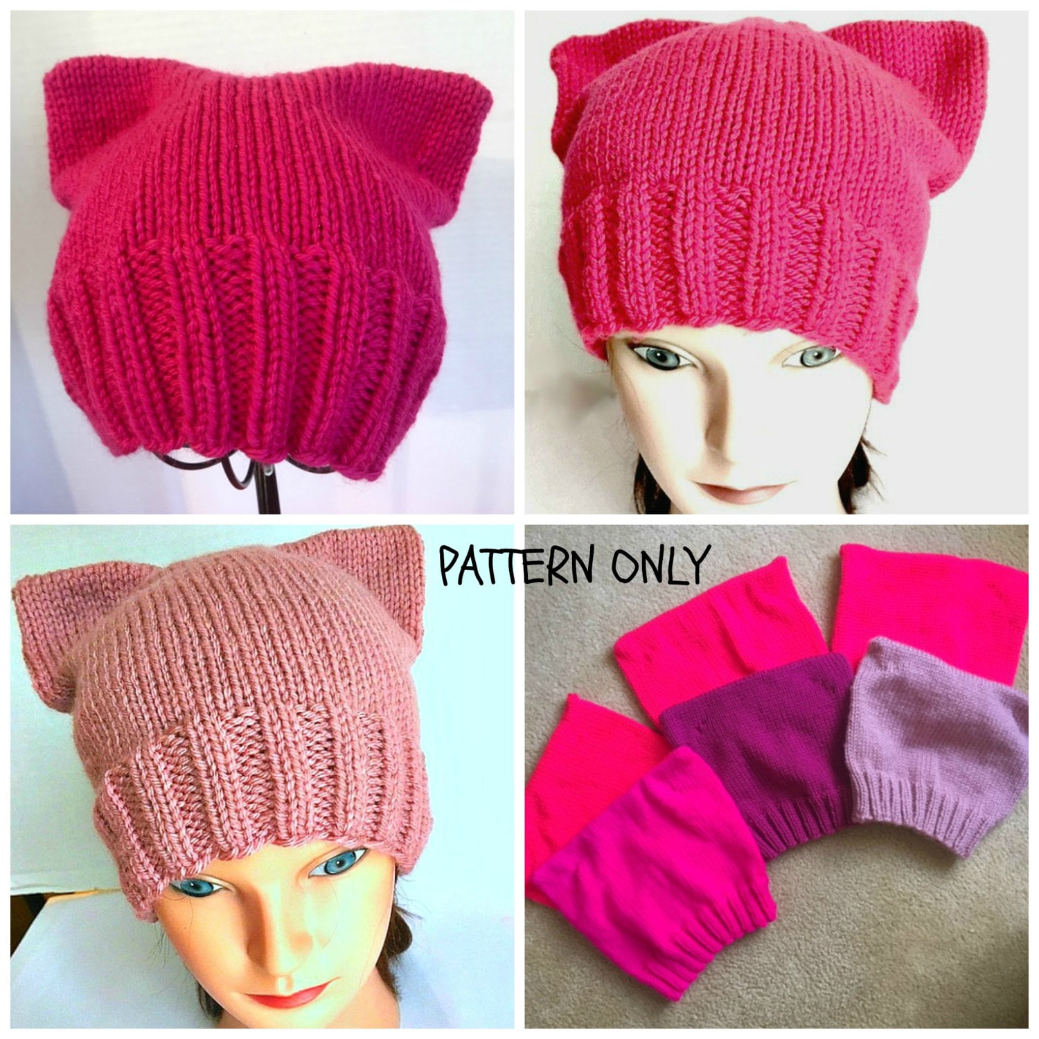 Handmade Hand Crafted Knit Ear Flap Cat Hat Adult Teen size Pink Cat Ear Flap Hat, Chunky Knit Hat, Womens Hat, Mens Hat  main image 3