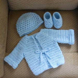 Baby Blue Sweater Set, Baby Boy Shower Gift, Baby Boy hat and booties, Blue sweater, Baby Boy knit sweater set