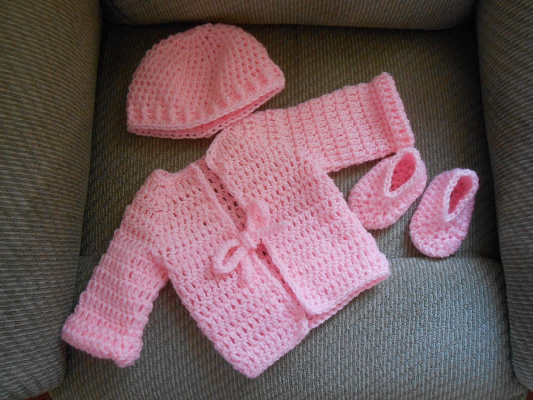 Baby Pink Sweater Set Crochet Pink Baby Sweater With Hat and Etsy