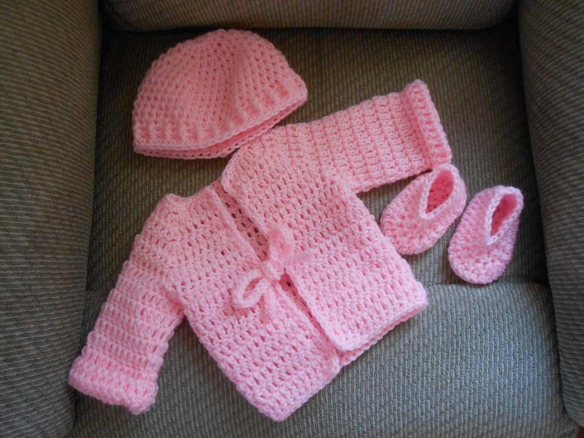 Baby Pink Sweater Set Crochet Pink Baby Sweater With Hat and Etsy