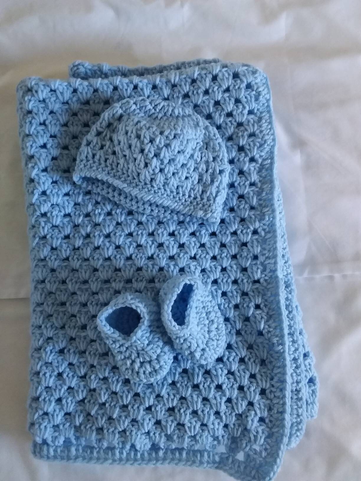 Crochet Blue Baby Blanket With Hat and Booties Baby Shower Etsy