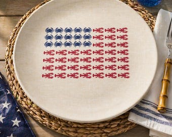 Lobster plates set patriotic plates coastal decor summer tableware beach house plates 4th of july decor crab dinner plates melamine set
