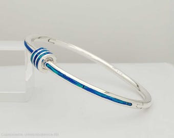 Pulsera Taxco Opal de plata de ley, brazalete articulado con incrustaciones azules, joyería mexicana, regalo para ella, pulsera artesanal minimalista de plata 925.