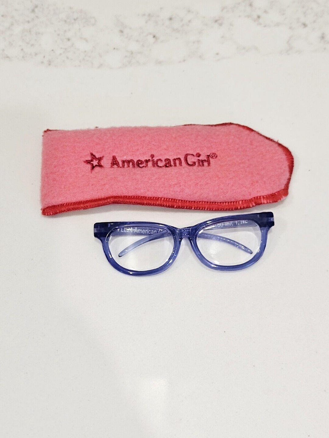 American Girl Doll Glasses With Pink Felt Case Blue Frame