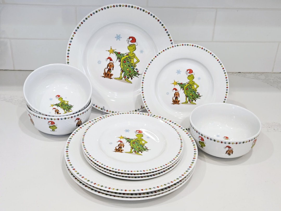 Grinch Christmas Dinnerware Set, Dr. Seuss Porcelain Holiday Tableware ...