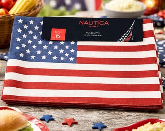 Juego de manteles individuales con la bandera estadounidense, decoración patriótica para la mesa, decoración de cocina de EE. UU., decoración del 4 de julio, decoración para barbacoa, decoración americana para el hogar, decoración náutica.