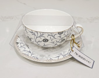 Morris Co teacup saucer floral porcelain tea cup gold trim william morris style english tea set cottagecore gift elegant tableware