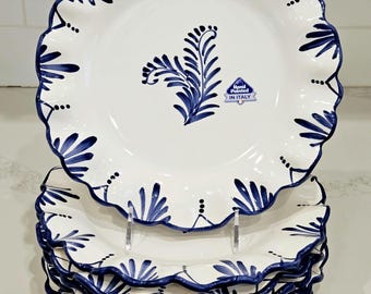 Handgeschilderde Italiaanse keramische dinerborden blauw wit geschulpte set mediterrane kust servies cadeau