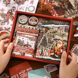 Merry Christmas Scrapbooking Kit – 157-Piece Vintage Holiday Journal Box