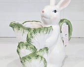 Easter bunny pitcher cabbage leaf ceramic Easter decor farmhouse spring table centerpiece bunny pitcher serveware gift