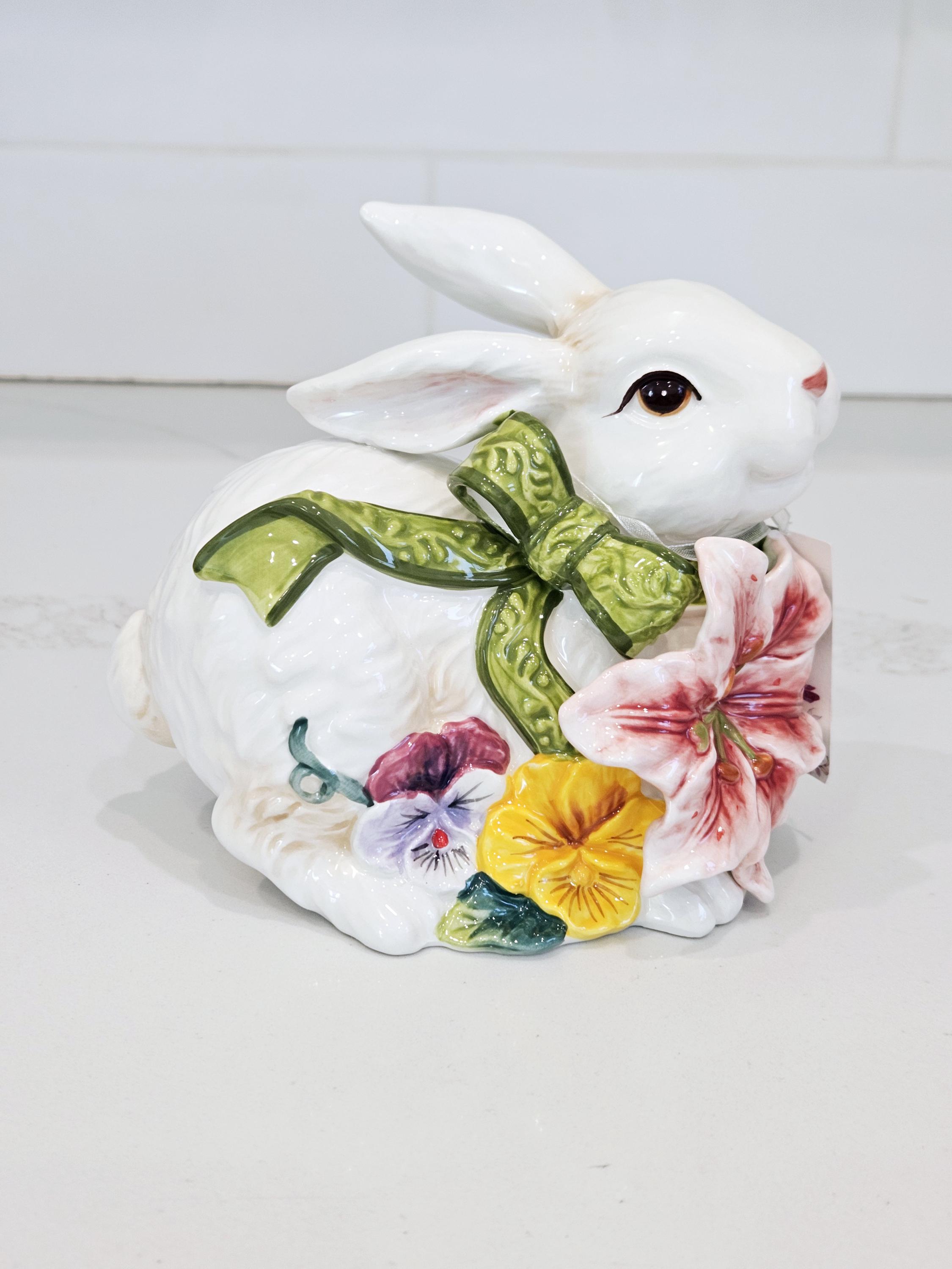 Easter Bunny Figurine Ceramic Rabbit Spring Decor Floral Bunny ...