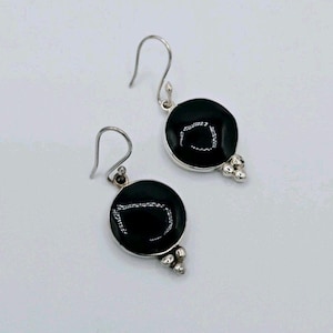 Taxco silver onyx earrings 925 handmade dangle jewelry black gemstone gift for her artisan Mexican sterling drop earrings