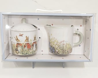 Zestaw cukierniczek i śmietanki Piotruś Królik Beatrix Potter prezent Cottagecore zestaw do herbaty dekoracja pokoju dziecięcego wiosenna kuchnia kolekcjonerskie pudełko
