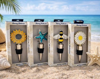 Tapón para botella Tommy Bahama, tapón de vino, regalo para ella, decoración playera para cocina, girasol, margarita, abeja, estrella de mar, regalo para bar, idea de regalo costero