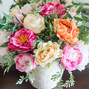 Pink, Orange & Light Yellow Silk Flowers for Dining Table, Wedding, or Home Decor