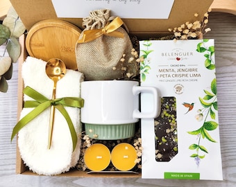 Pamper Gift Box with Artisanal Spanish Chocolate for her, Stress Relief Gift, Cozy Relaxation gift basket, Self care box ready to gift