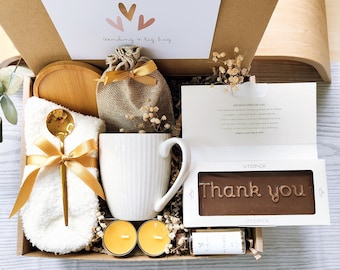 Confezione regalo di ringraziamento, cioccolato artigianale, tazza in ceramica, pacchetto per la cura di sé
