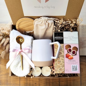 Self care box with PREMIUM artisanal chocolate & cute mug for best friend, Hygge self care box for her, Thinking of you special gift
