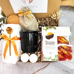 Coffret soins pour elle avec une écharpe douce et légère et des bonbons à l'orange, Coffret cadeau de remerciement, Coffret Bon rétablissement pour femme, Coffret prêt à offrir