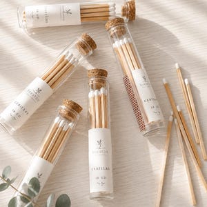 Extra lange weiße Streichhölzer in Glasflasche, Luxus-Kerzenstreichhölzer, 10 Streichhölzer, elegantes Streichholzglas, Geschenkbox-Ergänzung