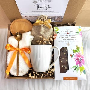 Hygge Gift box for her with artisan chocolate & Minimal Ceramic Mug, Comfort care package for women, Thank you gift box, Grief care package