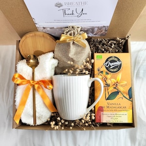 Self care gift box for women with artisan chocolate & Minimal Ceramic Mug, Hygge gift box for her, Thank you box, Grief care package
