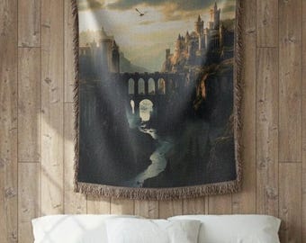 Fourth Wing Woven Blanket Fantasy Castle Throw Book Lovers Gift Readers Gift Bookish Decor Fantasy Reader Wall Tapestry