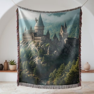 Potterhead Castle Woven Blanket: Magical Cotton Throw, HP Fan Gift