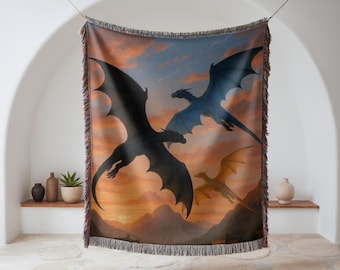 Fourth Wing Dragon Woven Blanket Bookish Fantasy Throw Reader Wall Art