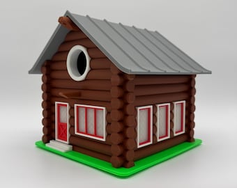 Cabin Birdhouse – 3D Printed Log Cabin Bird House – Rustic Woodland Garden Decor Gift