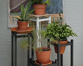 Set of 3 Rust Proof Aluminum Metal Indoor Outdoor Drop In Plant Stands, Plant Shelf