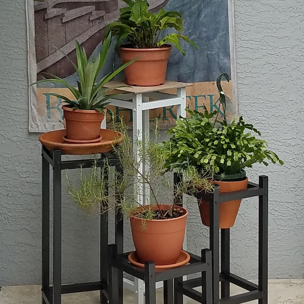 Set of 3 Rust Proof Aluminum Metal Indoor Outdoor Drop In Plant Stands, Plant Shelf