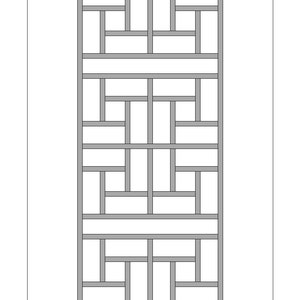 May include: A rectangular, gray, geometric design with a grid-like pattern. The design features a series of horizontal and vertical lines that intersect to create rectangular and square shapes. The overall aesthetic is minimalist and symmetrical.