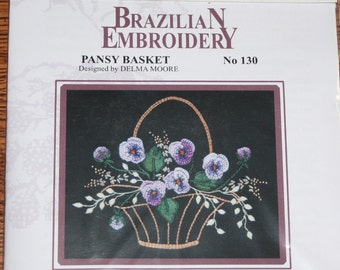Blackberry Lane//EdMar//Delma Moore Pansy Basket Brazilian embroidery #130