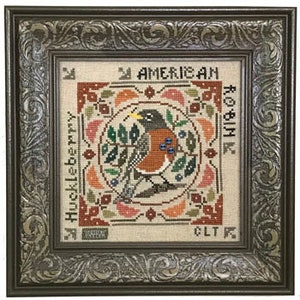 Tellin Emblem - Birdie & Berries - American Robin - Cross Stitch Pattern