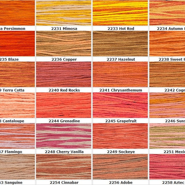 Weeks Dye Works 6-ply floss, Colors 2230a thru 2342 & 3900