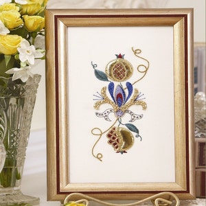 Honeysuckle & Pomegranate embroidery kit - design by Irene Junkuhn/Betsy Bee Designs - art silk threads - Rajmahal