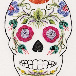 Jackie Brazilian embroidery KIT #1301 - EdMar threads/choose fabric color - skull embroidery kit - sugar skull