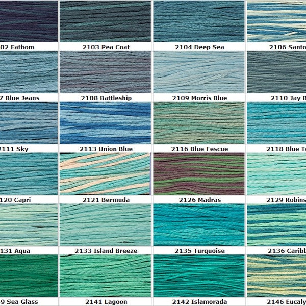 Weeks Dye Works 6-ply floss, Colors 2102 thru 2230