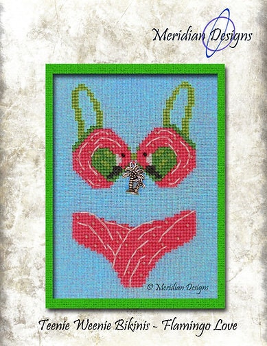 Meridian Designs-Teenie Weenie Bikinis-Flamingo Love (chart & charm)