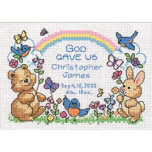 Dimensions - God&#39;s Babies Birth Record Mini Counted Cross Stitch Kit 7&quot;X5&quot;