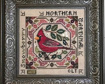 Tellin Emblem - Birdie & Berries - Northern Cardinal - Cross Stitch Pattern