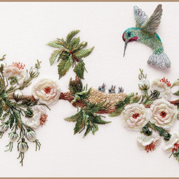 English Rose &Hummingbirds Brazilian embroidery kit #1606 - EdMar threads/choose fabric color