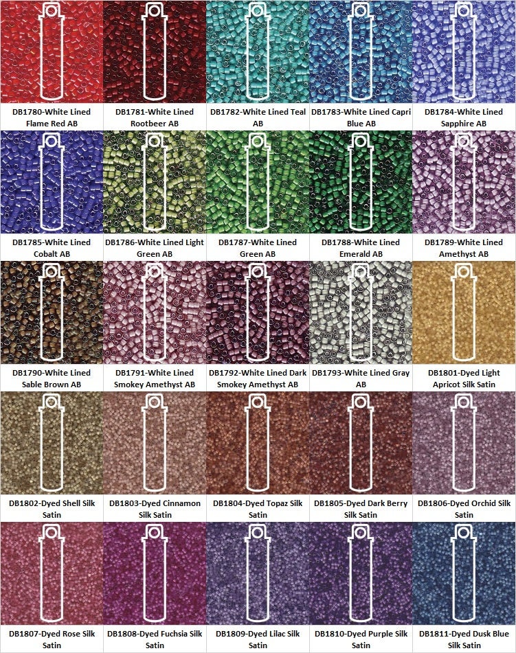 Miyuki Delica Size 11/0, Seed beads, Colors DB1780-DB1852, 7.2 gram tubes